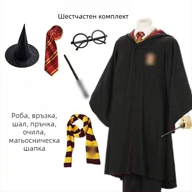 Дрехи за Хари Потър, костюм, пълен комплект, Грифиндор, обграждащ детска магическа роба, училищна униформа, магьосническа роба