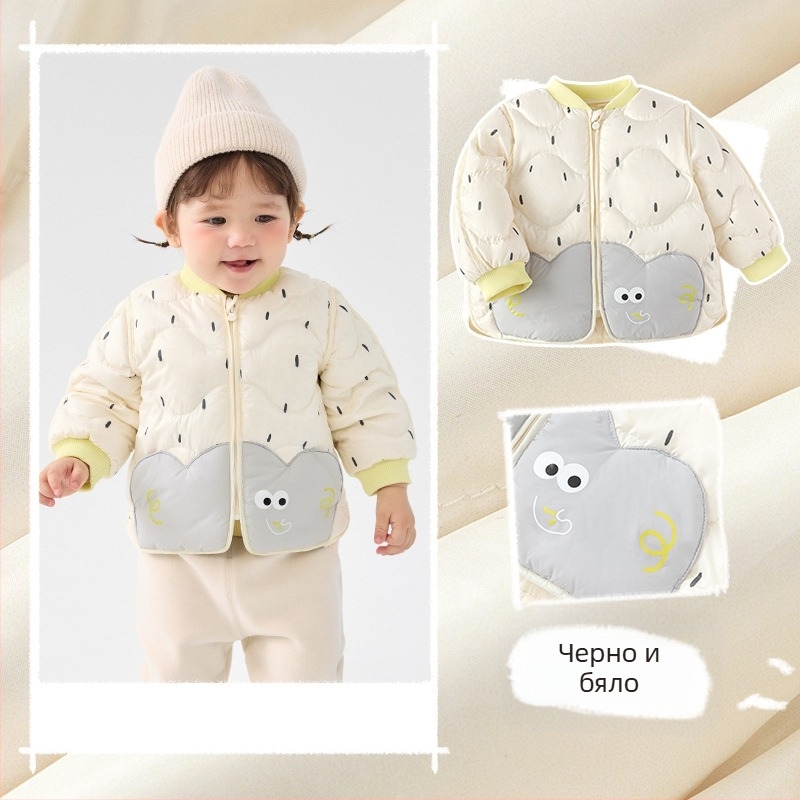 Пухено яке с отстъпка за момчета и момичета, есен и зима 2024, ново детско леко яке за бебета, излизане навън, бяло, пухено през зимата