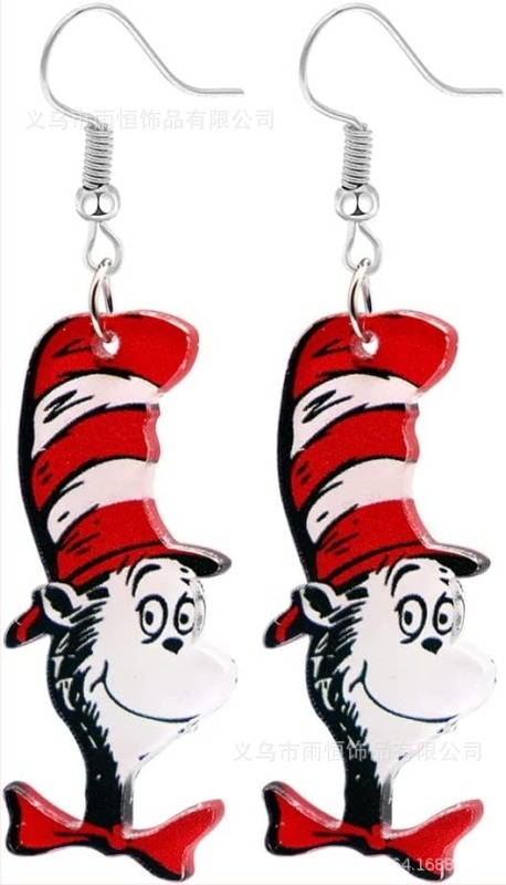 Трансгранични креативни обеци с анимационни герои, китара и котка с червено куче, за дами и момичета, ученици, връщане в училище, подарък за благодарност на учител