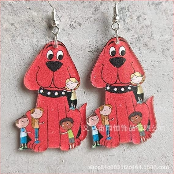 Трансгранични креативни обеци с анимационни герои, китара и котка с червено куче, за дами и момичета, ученици, връщане в училище, подарък за благодарност на учител