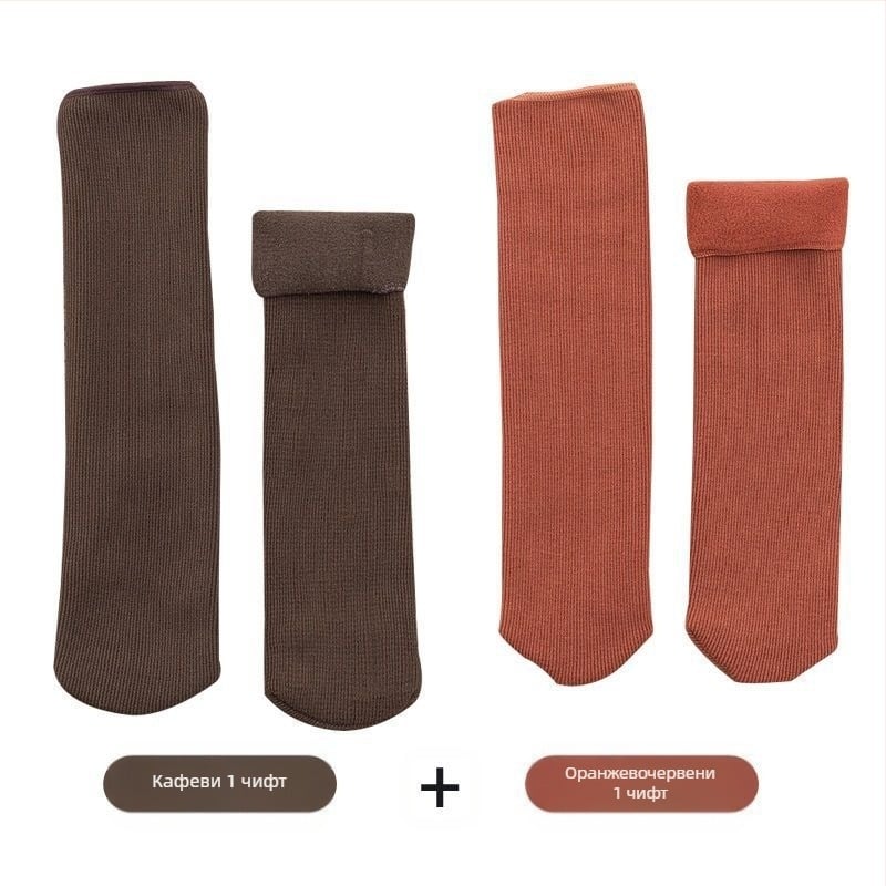 Дамски снежни чорапи с поларена подплата, дебели вълнени чорапи до средата на прасеца, топли хавлиени есенни и зимни чорапи за сън, едноцветни