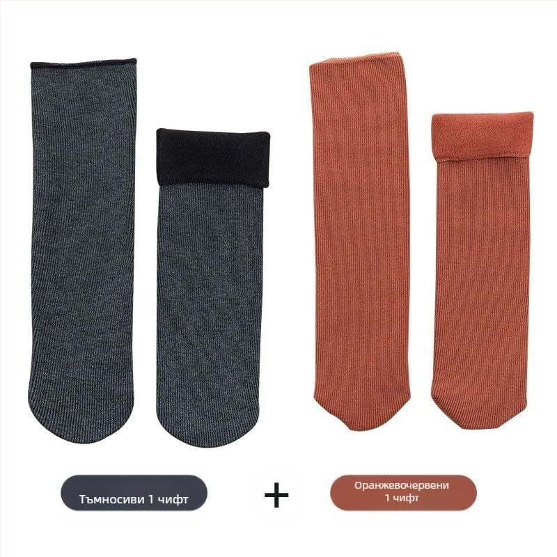 Дамски снежни чорапи с поларена подплата, дебели вълнени чорапи до средата на прасеца, топли хавлиени есенни и зимни чорапи за сън, едноцветни