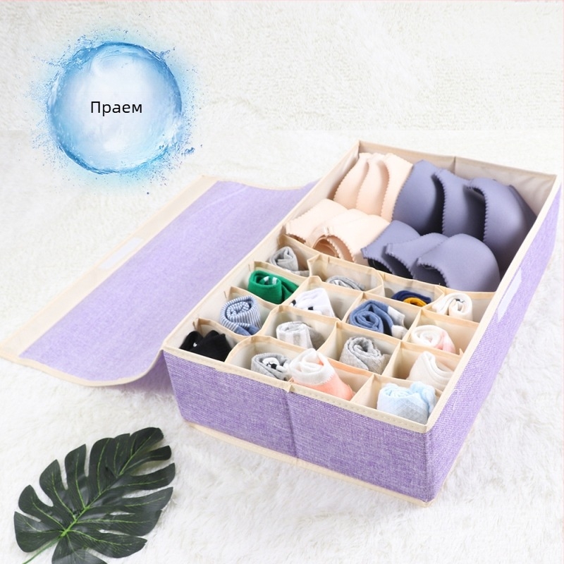 Нова кутия за съхранение на бельо от памук и лен, платнена сгъваема кутия за организиране на сутиени с множество решетки, покрита с кутия за бельо и чорапи