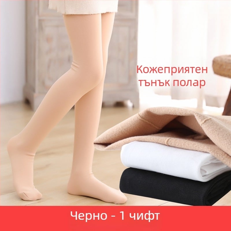 Детски танцови клинове за момичета за пролет, есен и зима, с подплата от полар и удебелени елементи, бели балетни клинове, тънки детски чорапогащи от полар