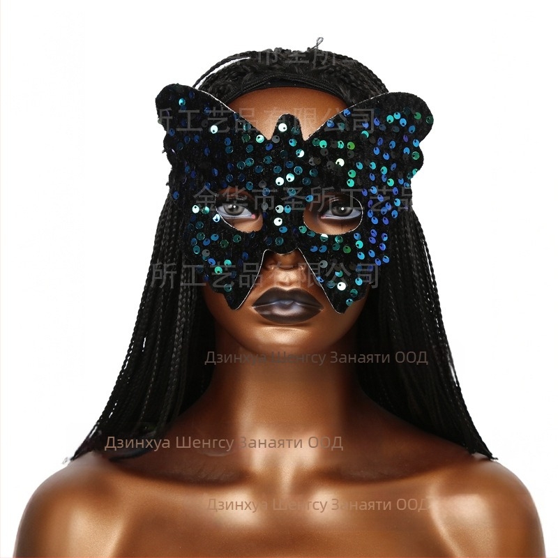 Маска за Хелоуин с котка от Cross Border Hot Cat, Маска на Черната пантера, Маска на Черната котка, Дантелена котешка маска, Маска за котка с пайети