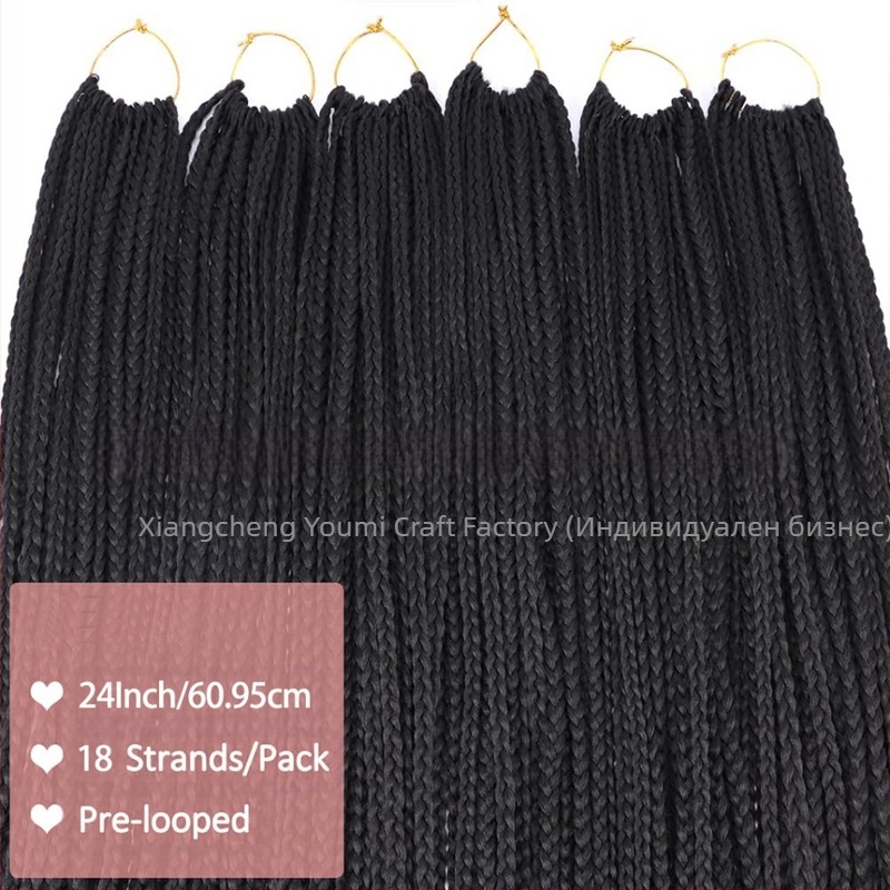 Перука Xuchang за жени, плетена на една кука, трикичурни плитки, синтетична плетена коса