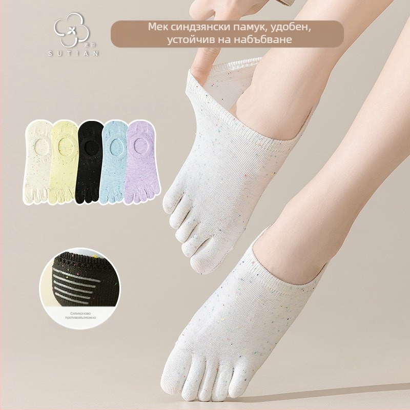 Чорапи с пет пръста от прежда с точки, дамски летни тънки чорапи, дамски чорапи тип лодка, плитки невидими чорапи, японски стил, сладки памучни чорапи с пръсти