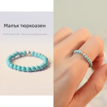 Сребърен пръстен 925, неизбледняващ, нишов, с естествен кристал, женски, ретро, елегантен, тюркоазен пръстен на едро, женски