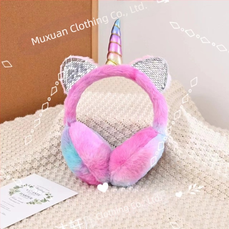 Детски топли наушници с еднорог, имитация на заек, зимни студени, прибиращи се наушници на едро