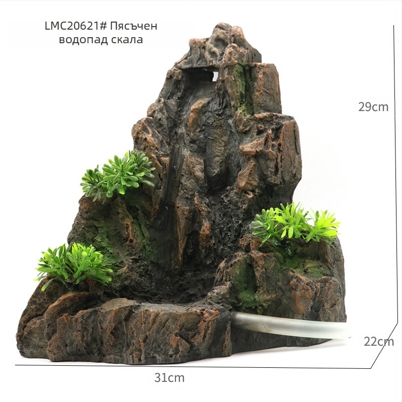 Креативен голям аквариум пейзаж алпинеум плаващи пясъци водопад планина имитация естествен камък форма естествен динамичен пейзаж