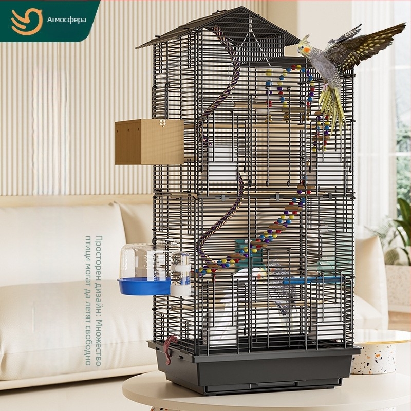 Клетка за папагал, голяма, телена, домакинска декоративна, божур Xuanfeng, двуетажна, вила, изключително голяма, хоризонтална, метална, телена клетка