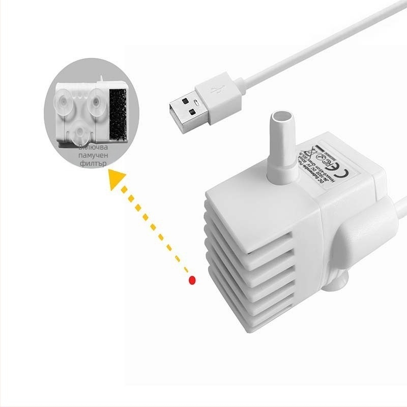 Аксесоари за диспенсъри за вода за домашни любимци, водна помпа, USB5V с памук и светлина, регулируем дебит на водата, изключване на водата, безшумна, безчеткова