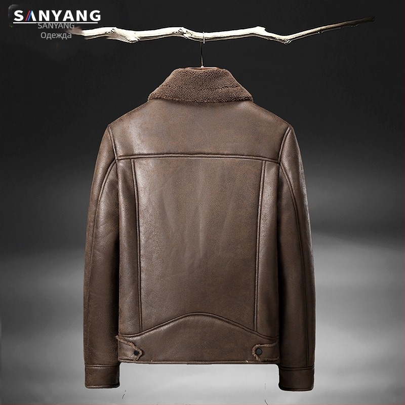 Зимно кожено яке от велур с интегрирана поларена подплата, удебелено кожено яке за мъже, кожено яке от агнешка кожа за мотоциклети на едро