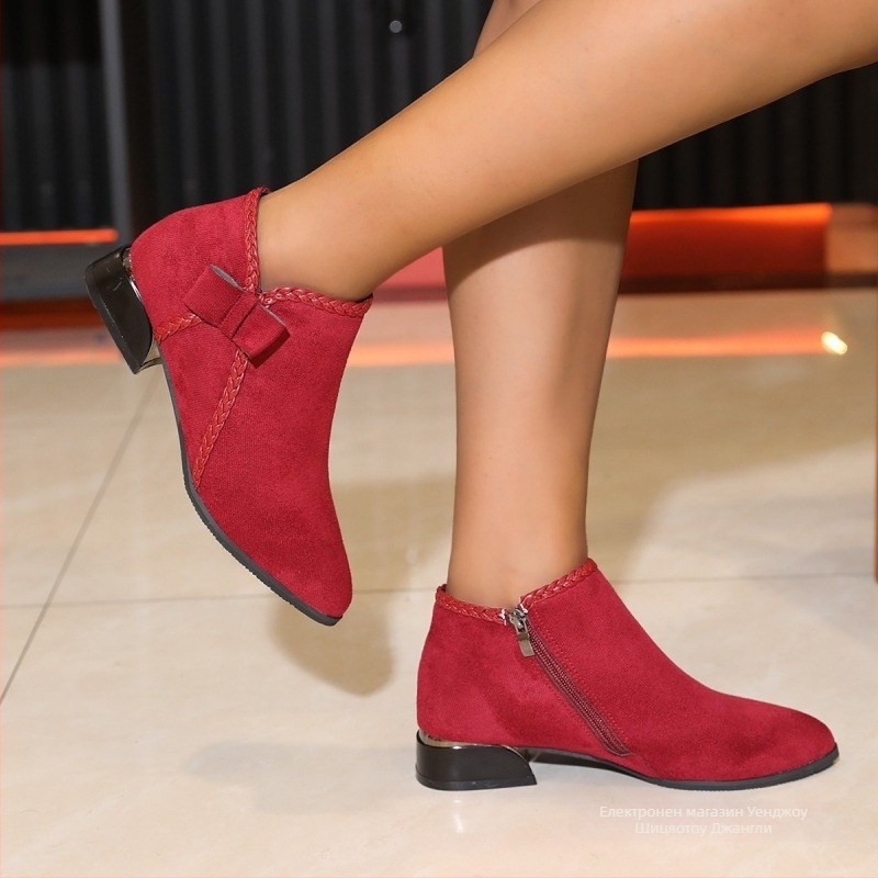 Чуждестранна търговия, къси ботуши с големи размери, есенни и зимни нови дамски ботуши с остър квадратен ток и страничен цип, къси ботуши Челси на едро