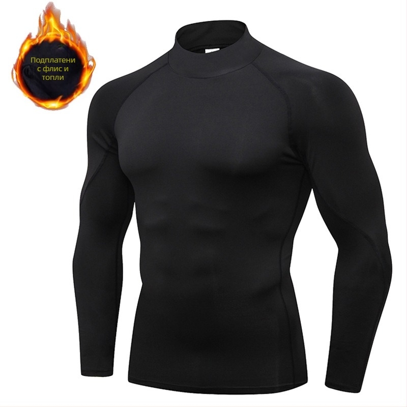 Есенно-зимно спортно боди за мъже, поло яка с дълъг ръкав, кадифено топло, еластично, бързосъхнещо, фитнес, бягане, компресионно облекло