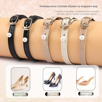 Френски сандали с дебел ток и остър връх, семпли перлени каишки, обувки без монтаж, големи размери, малки, с каишка против падане на петата