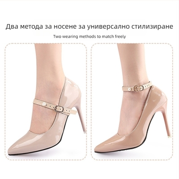 Френски сандали с дебел ток и остър връх, семпли перлени каишки, обувки без монтаж, големи размери, малки, с каишка против падане на петата