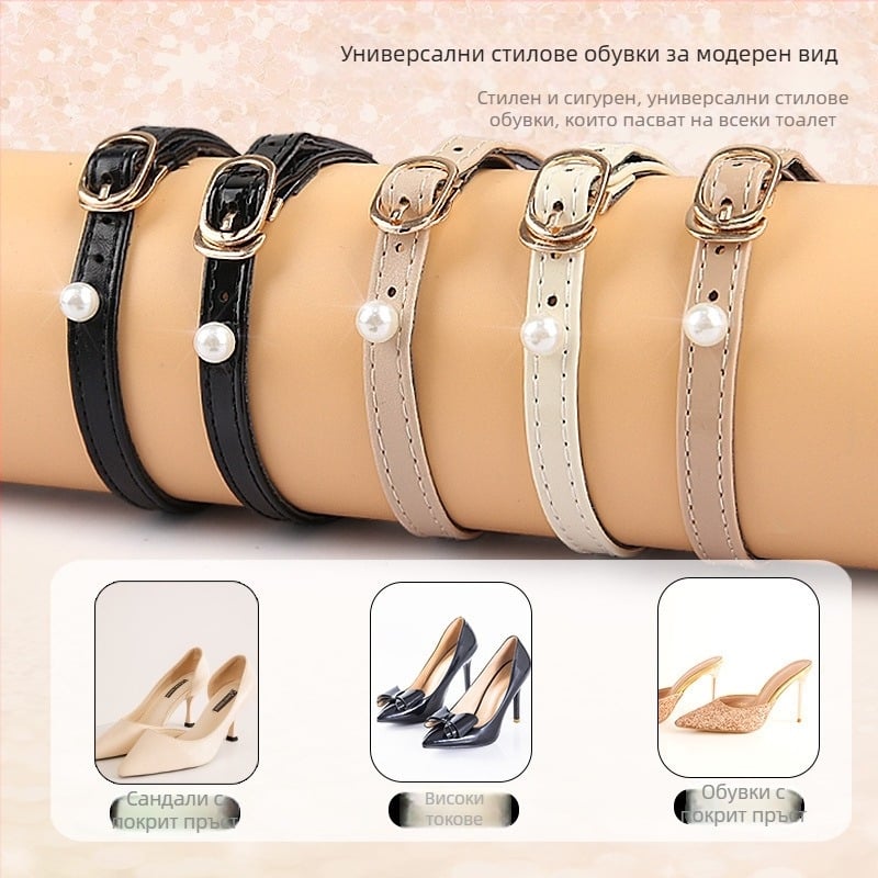 Френски сандали с дебел ток и остър връх, семпли перлени каишки, обувки без монтаж, големи размери, малки, с каишка против падане на петата