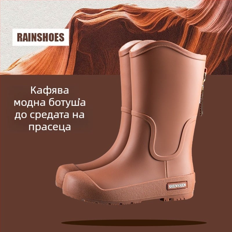 Модни обувки за дъжд, дамски водоустойчиви, неплъзгащи се, високи ботуши за дъжд, за възрастни, къмпинг, работа, износоустойчиви гумени обувки, дълги водоустойчиви обувки