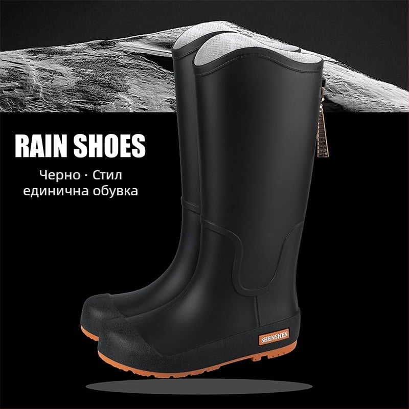 Модни обувки за дъжд, дамски водоустойчиви, неплъзгащи се, високи ботуши за дъжд, за възрастни, къмпинг, работа, износоустойчиви гумени обувки, дълги водоустойчиви обувки
