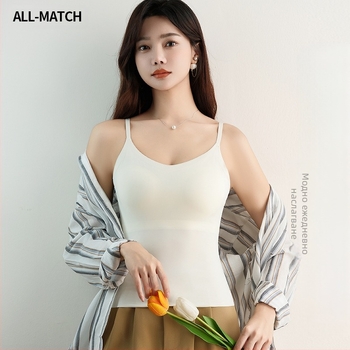 Дълга камизола в популярен стил с красив гръб за жени, лятна фиксирана чашка, без банели, безшевна горна дреха, голям размер