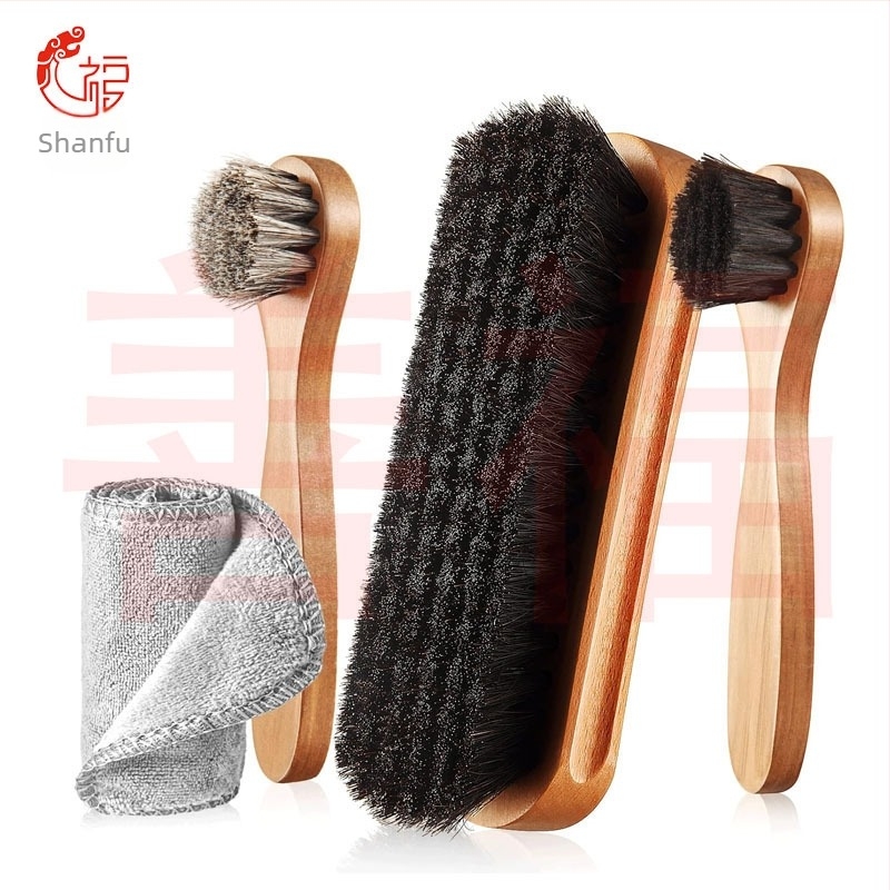 Комплект четки за обувки от масивна дървесина с висок клас за поддръжка, кожени обувки, грижа за ботуши, пълен комплект четки за почистване, четка за конски косъм, костюм