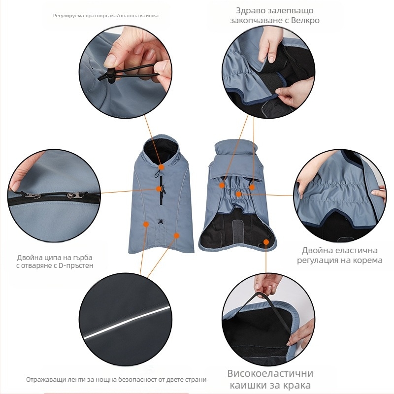 Нови зимни дрехи за кучета за външна търговия, удебелени якета от мека обвивка за открито, дрехи за кучета с памучна подплата, домашни любимци