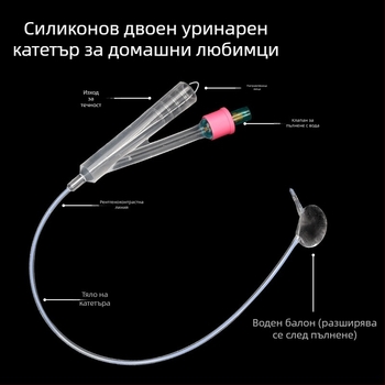 Силиконов катетър за еднократна употреба за домашни любимци с двоен лумен за кучета с торбичка тип „сянка“ и торбичка за уриниране за кучета, дренажна торбичка