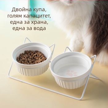 Керамична купа за котки, купа за котешка храна, купа за кучета, купа за пиене, купа за храна, защита на шийката на матката, двойна керамична купа за котки, домашни любимци