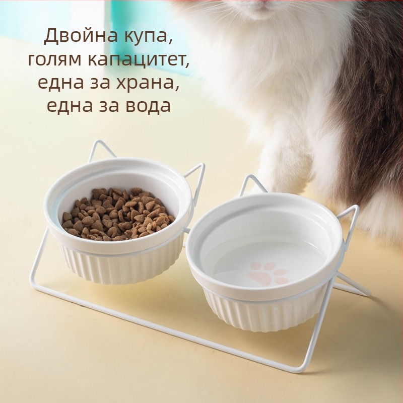 Керамична купа за котки, купа за котешка храна, купа за кучета, купа за пиене, купа за храна, защита на шийката на матката, двойна керамична купа за котки, домашни любимци