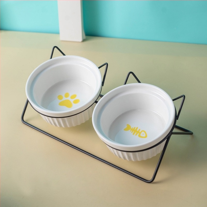 Керамична купа за котки, купа за котешка храна, купа за кучета, купа за пиене, купа за храна, защита на шийката на матката, двойна керамична купа за котки, домашни любимци
