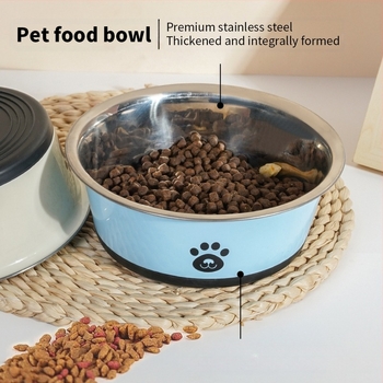 Трансгранични експлозии, отпечатани от неръждаема стомана, голям капацитет, купа за кучета, хранене с вода, неплъзгащо се дъно, анимационни купи за домашни любимци на едро