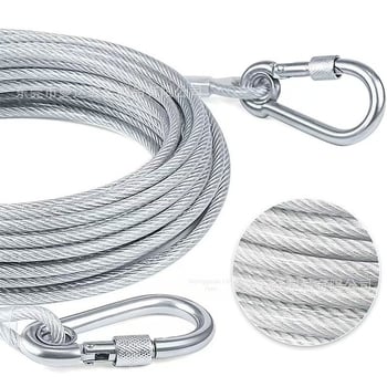 Гумено покрито дебело стоманено въже за теглене на домашни любимци с катарама за кучета с гайка, устойчивост на ухапване