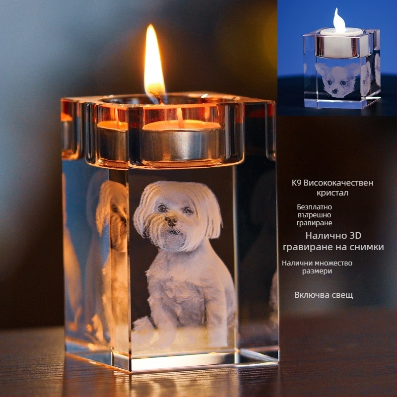 Кристални свещници за двойки домашни любимци, спомен за снимка на свещи, аранжировка за вечеря в скандинавски стил, романтични орнаменти за хол