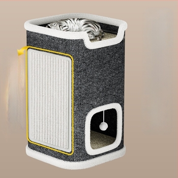 Котешко гнездо, рамка за катерене за котки, котешко дърво, интегрирана дъска за драскане за котки, универсално зимно топло, полузатворено, двуслойно, от сизал