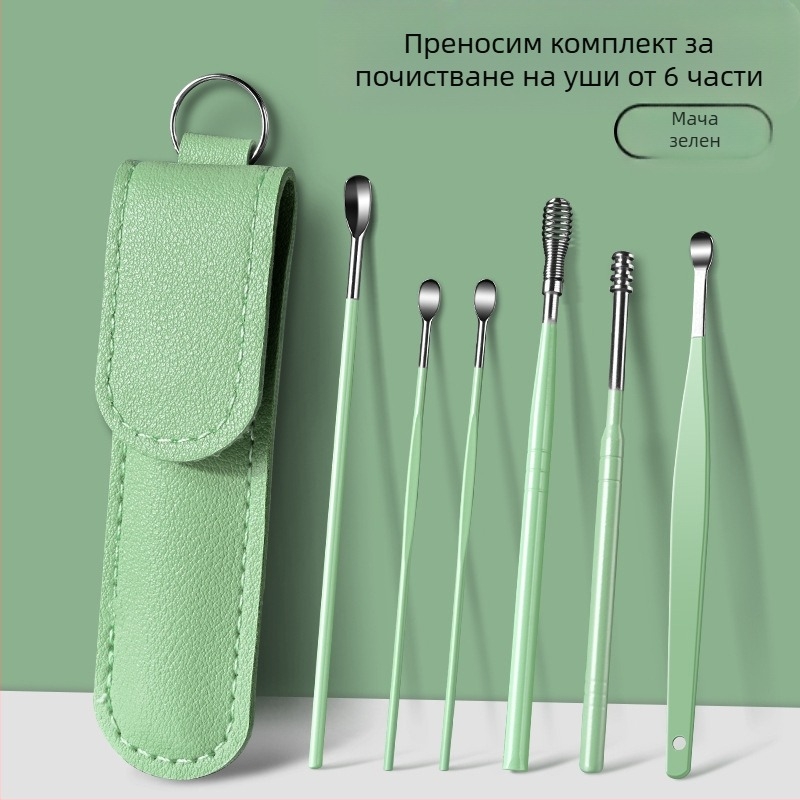 Комплект лъжици за копаене на уши, артефакт за копаене на уши, професионален инструмент за копаене на ушна кал с катарама за уши за деца и възрастни