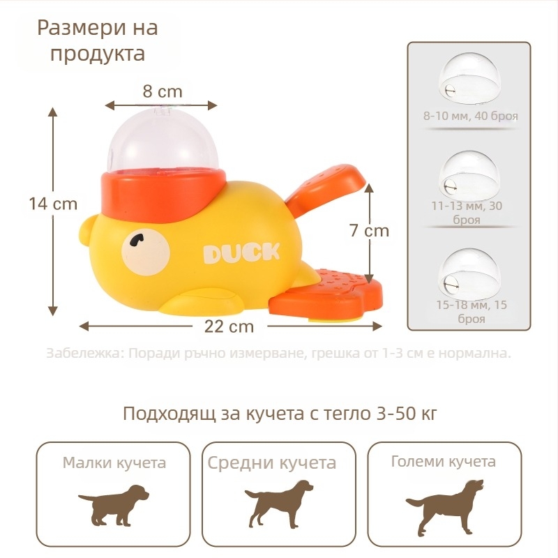 Трансгранична нова хранителна компания Yellow Duck за домашни любимци с изтичане на храна. Натиснете и завъртете. Хранене с кучета. Самообслужване, за да облекчите скуката, без да включвате контакта. Артефакт за обучение на кучета.
