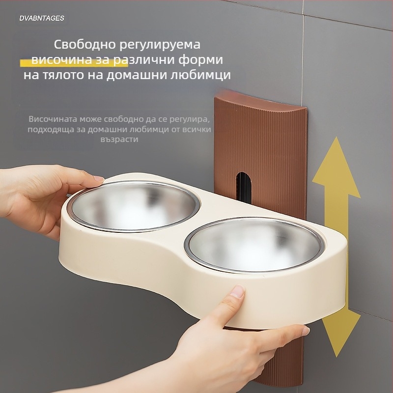 Повдигаща се купа за хранене на котки, Нова хранилка за питейна вода три в едно, Лежанка за котешка храна, Купа за ориз за котки, Вградена хранилка