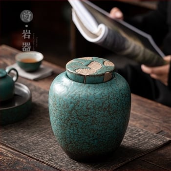 Керамичен домакински голям буркан за чай, запечатан буркан, винтидж каменинен съд, влагоустойчив буркан за съхранение на чай, кутия за опаковка на чай, кошче за чай Пуер