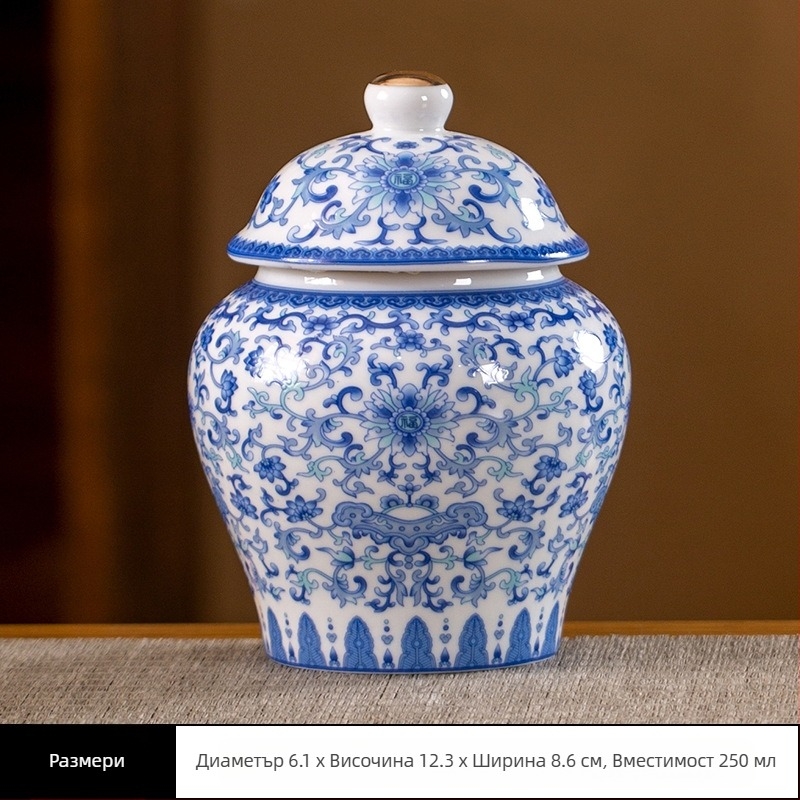 Керамичен малък буркан за чай, запечатан буркан, домакинска опаковка за чай, кутия за чай от целидон, буркан за съхранение, общ буркан с капак