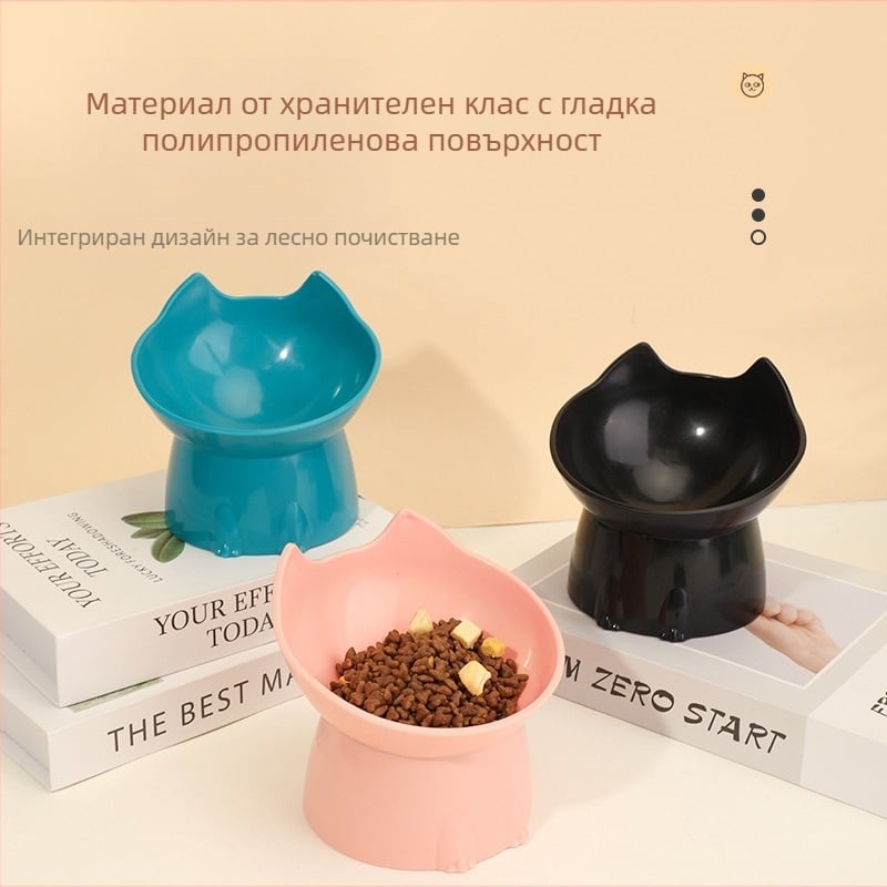 Трансгранична хранилка за котки, купа за домашни любимци, предпазител за врата, купа за кучета с голям капацитет, купа за котки, наклонена уста, против удари, домашни любимци