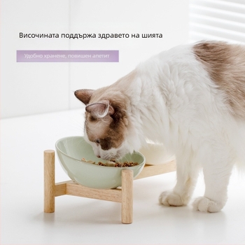 Керамична скосена купа за домашни любимци, купа за храна за котки и кучета, двойна купа, антидетонационна, висока защита за врата на краката