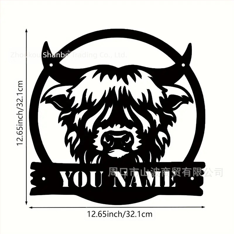 Лого за стена с метална крава през граница, персонализирано фермерско изкуство, модерни орнаменти, подходящи за декорация на дома и фермата