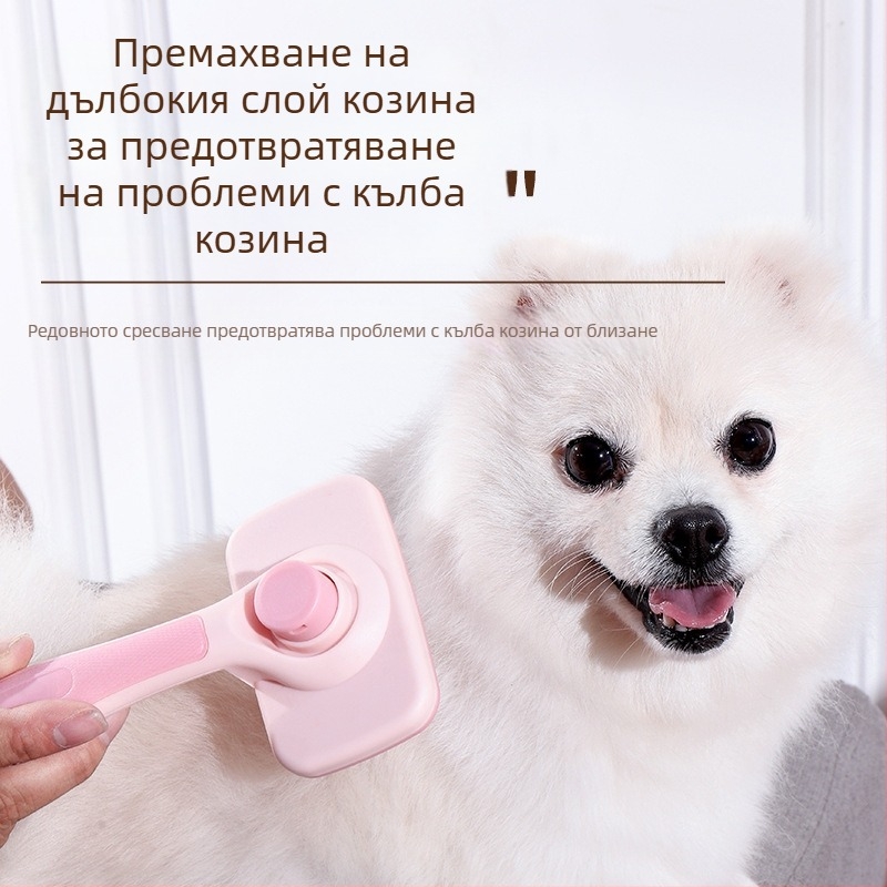 Нов гребен за домашни любимци от CrossBorder, четка за почистване на котки, премахване на плаваща козина с едно щракване, гребен с игла, дълъг и къс, луксозен гребен за премахване на котешка козина, самопочистващ се гребен