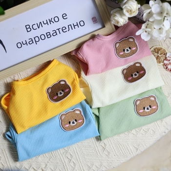 Гофретни пролетни и есенни аксесоари за домашни любимци с мечки, жилетка с цвят на бонбони, обикновени удобни пуловери