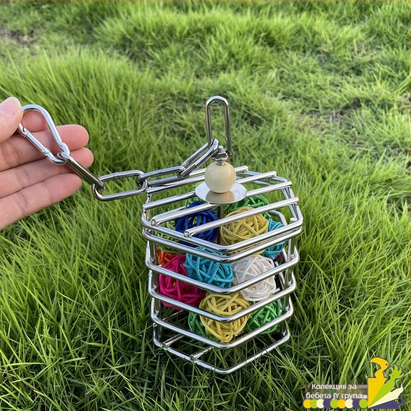 304 Неръждаема стомана Папагал Хапаща Играчка Хранене Клетка Молар Играчка Клетка Папагал Кошница с Плодове Висулка