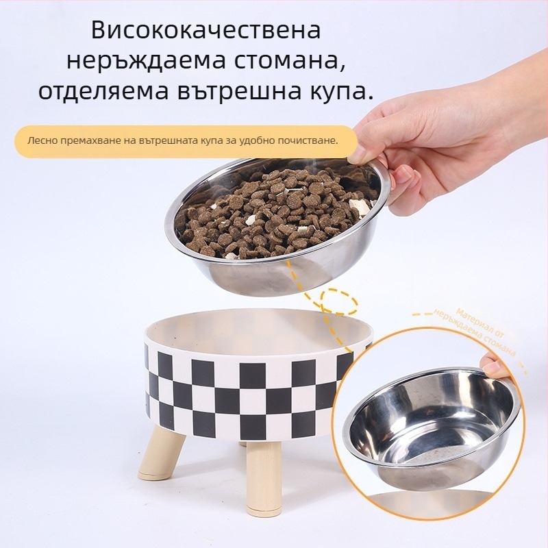 Висока купа за домашни любимци, подвижна и миеща се купа за кучета от неръждаема стомана, купа за котки, леген за храна за кучета Polo Dot, купа за вода, прибори за хранене, домашни любимци