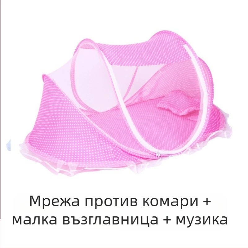 K детска сгъваема мрежа против комари с възглавница за спане, възглавница против комари, легло от три части, музикален комплект 0-3 години, производители на детски мрежи против комари