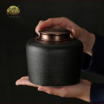 Голям буркан за чай Xindehong Kiln, керамичен запечатан буркан, буркан за съхранение с капак от алуминий, матиран голям керамичен буркан, бизнес подарък