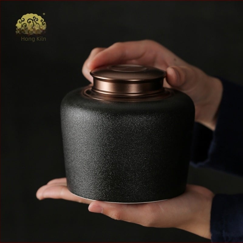 Голям буркан за чай Xindehong Kiln, керамичен запечатан буркан, буркан за съхранение с капак от алуминий, матиран голям керамичен буркан, бизнес подарък